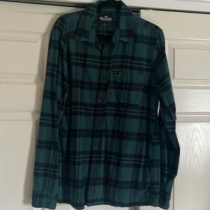 Hollister green and black flannel